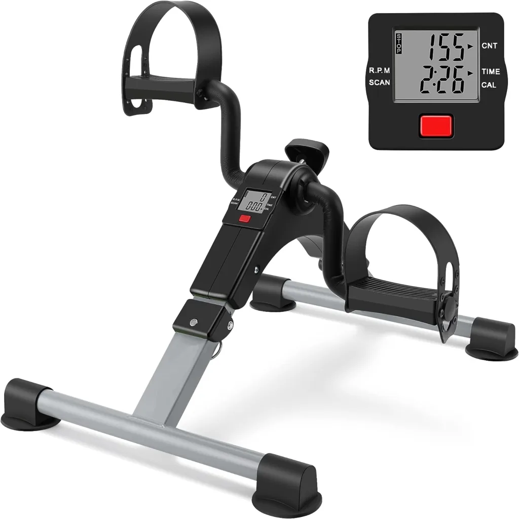 Folding Pedal Exerciser Mini Exercise Bike Portable Peddler Under Desk Bike with LCD Display for Arms and Legs Workout