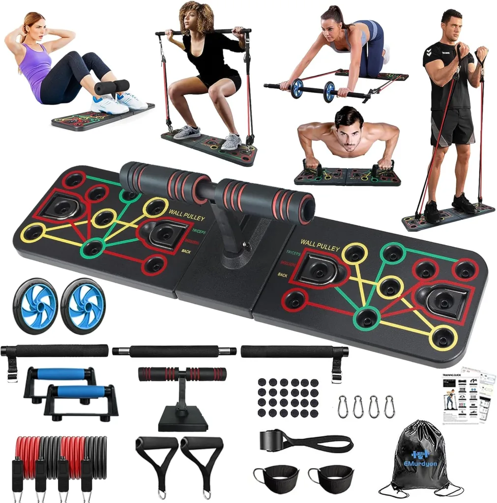 Portable Home Gym Equiptment: Push-Up Board, Pilates Exercise  20 Fitness Accessories with Resistance Bands, Sit-Up Base, Ab Roller Wheel - Full Body Workout for Men and Women, Gift for Boyfriend