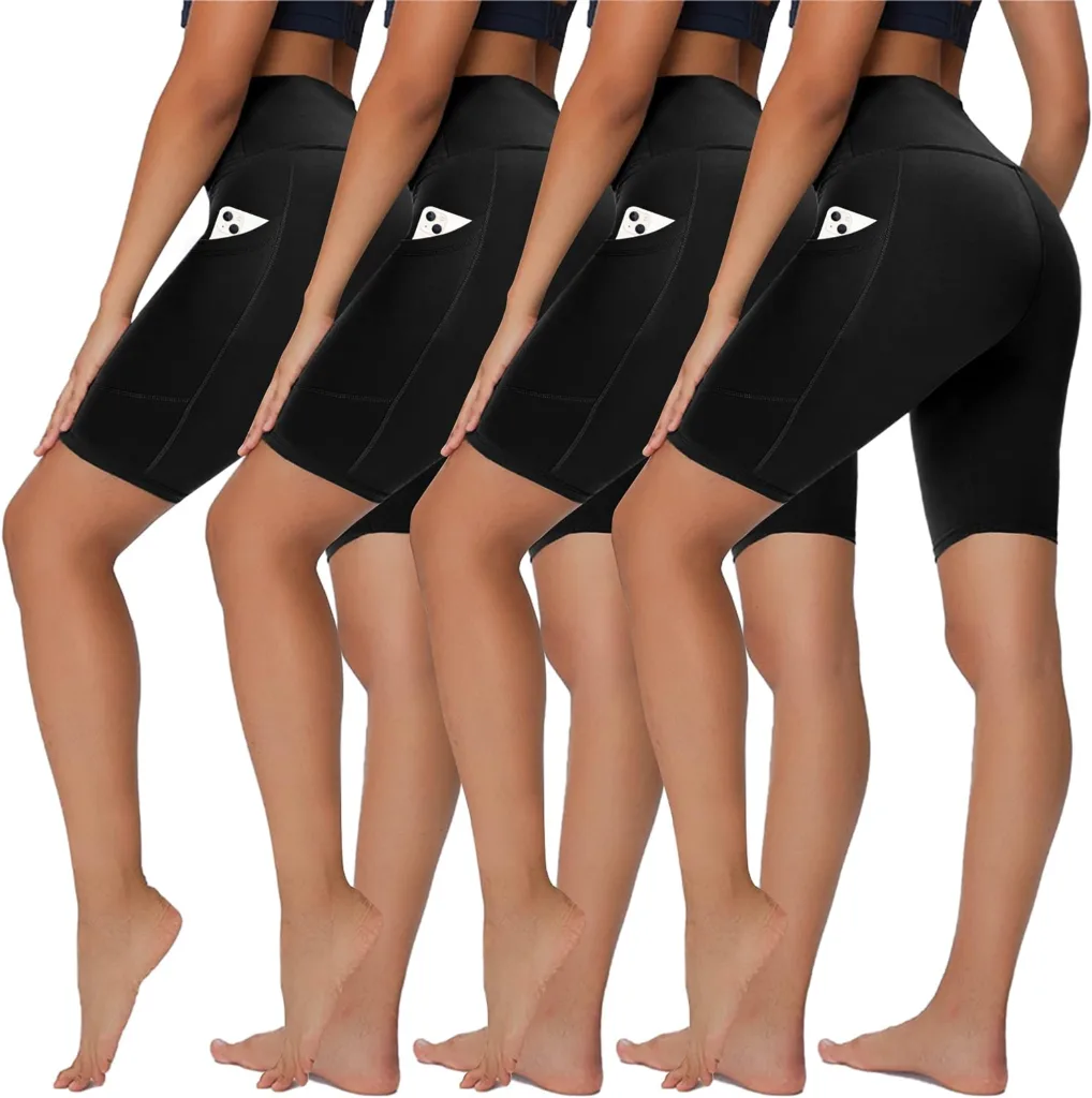 Sundwudu 4 Pack Biker Shorts for Women - 8” High Waist Tummy Control Summer Workout Shorts for Running Yoga Athletic